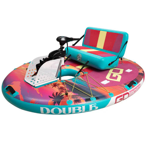 GoBoat Double Sunset electric inflatable 2-person watercraft for sale – warm sunset colorway with electric assist
