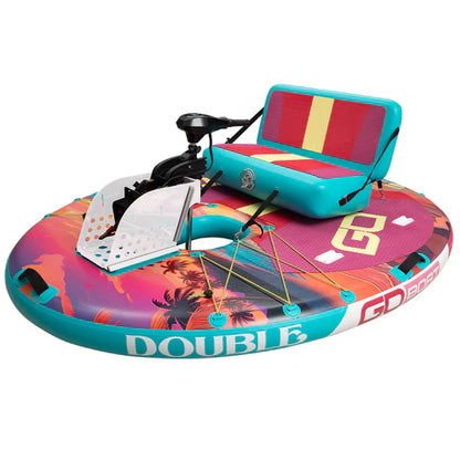 GoBoat Double Sunset electric inflatable 2-person watercraft for sale – warm sunset colorway with electric assist