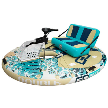 GoBoat Double Wave electric inflatable 2-person watercraft for sale – teal wave colorway with electric assist