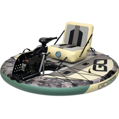 GoBoat Fish inflatable electric fishing boat — solo round boat with motor and fishing seat