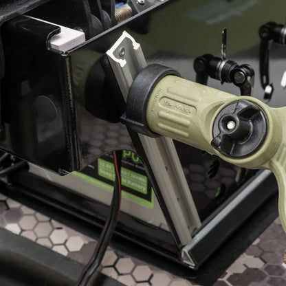 GoBoat Fish electric motor and rail mount detail — 35 lb thrust trolling motor closeup