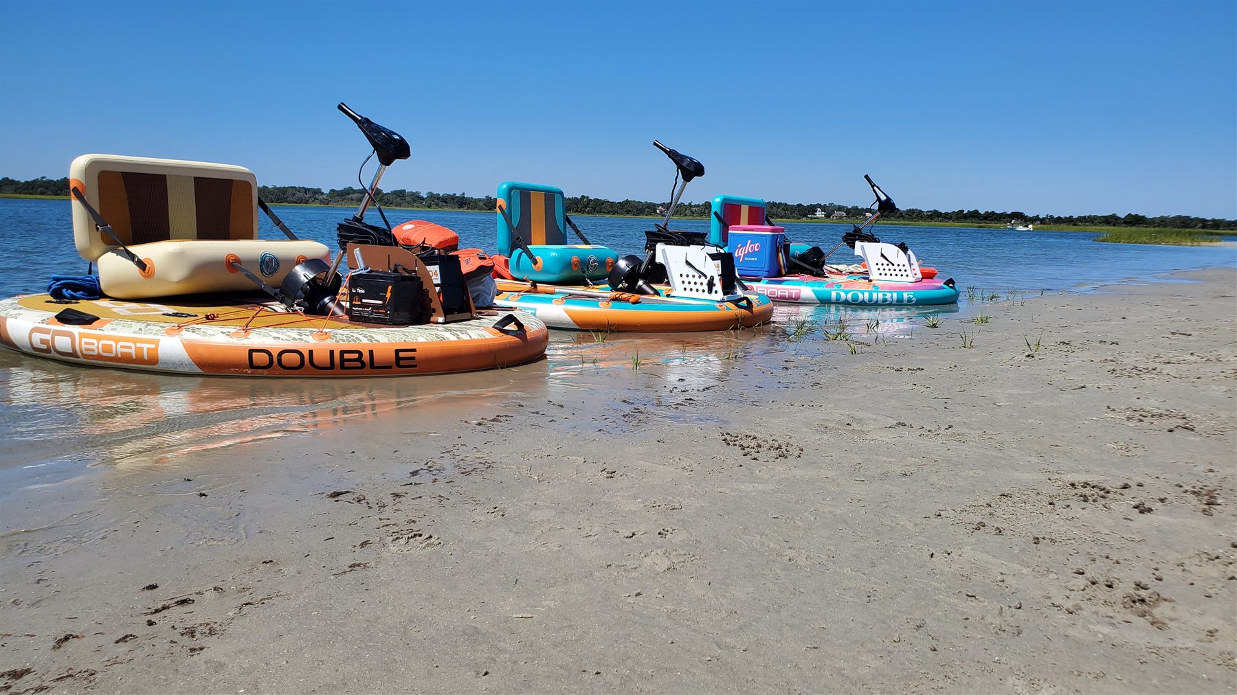GoBoat Doubles on a Carolina Beach sandbar
